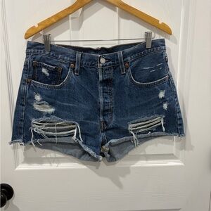 Levi's Distressed Dark Blue Denim Cutoff Shorts